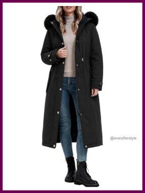 Women's Long Winter Puffer Coat Faux Fur Hood Warm Maxi Jacket